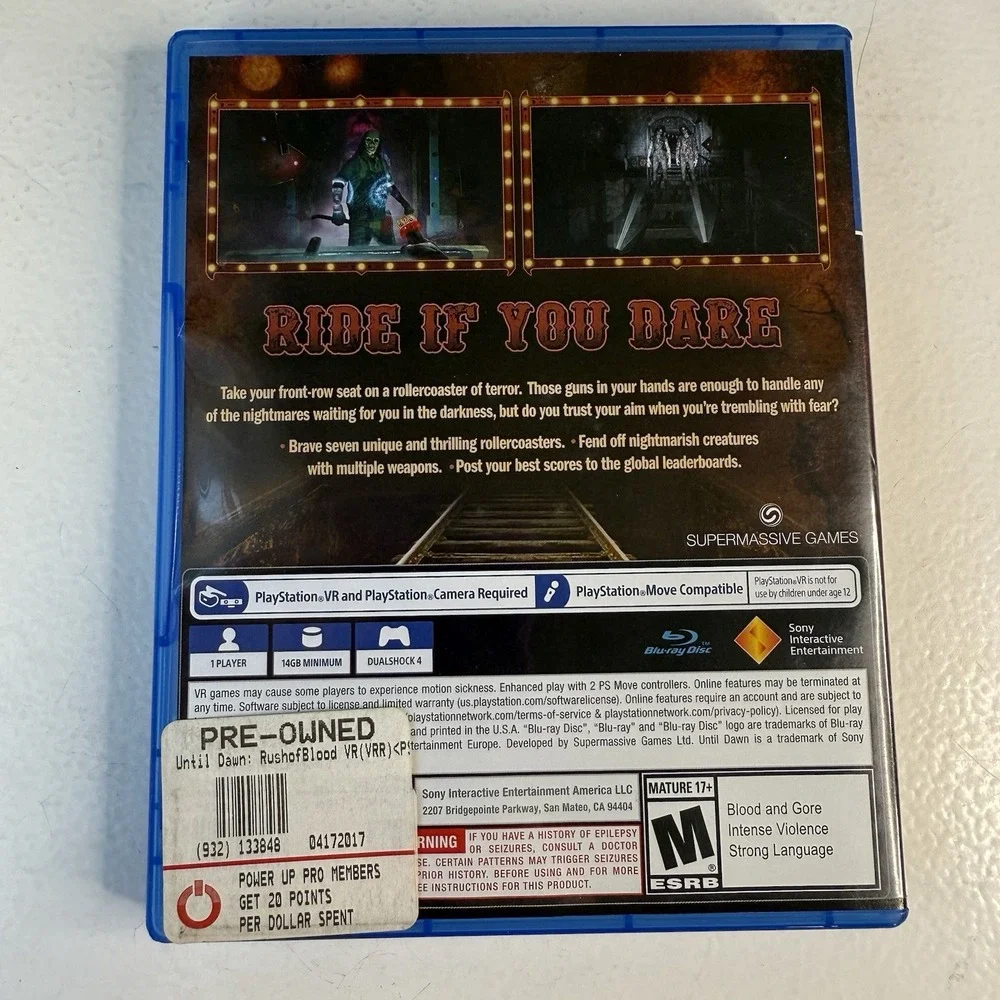 PS4 Until Dawn Rush Of Blood VR Sony Playstation 4 Blu ray Game Virtual Reality